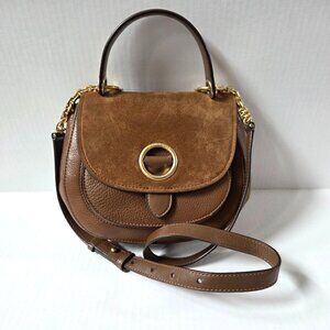 Michael Kors Purse Caramel Brown Isadore Medium Suede Leather Satchel Crossbody